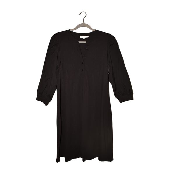 CHICO'S NEW $125 Knit‎ Mix Sleeve Henley Dress Black Chico's 2 / US Large - Picture 1 of 3